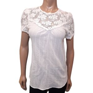 3/$20 VINTAGE AMERICA Sheer Floral Lace Blouse Short Sleeve Keyhole Top